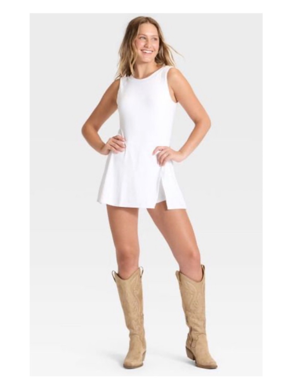 JoyLab Game Day High Neck Low Back Active Dress (White - XS) - Picture 2 of 13
